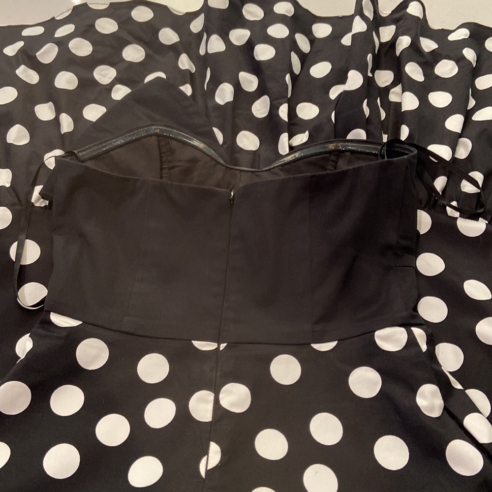 Anthropologie Black and White Polka Dot Strapless Midi Dress - Picture 6 of 6